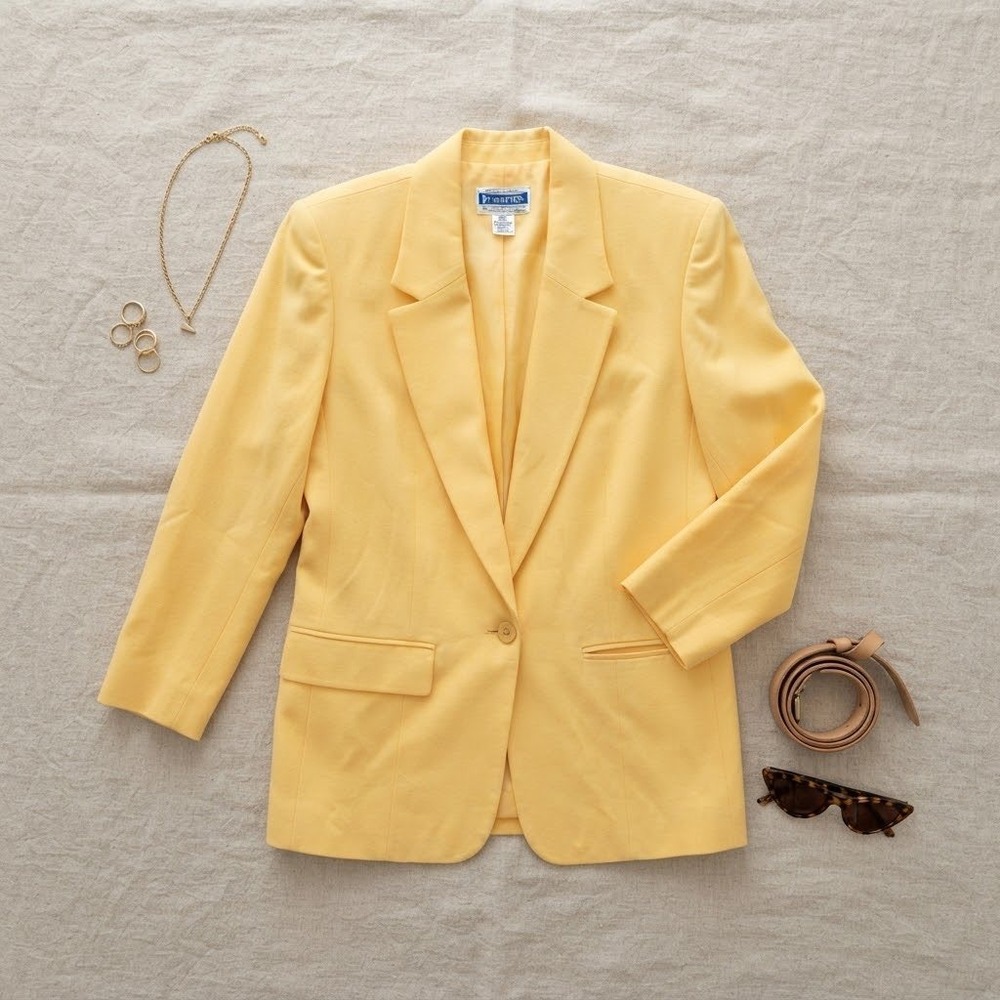 Pendleton Blazer Women 8 Yellow Virgin Wool Single Button Vintage Professional